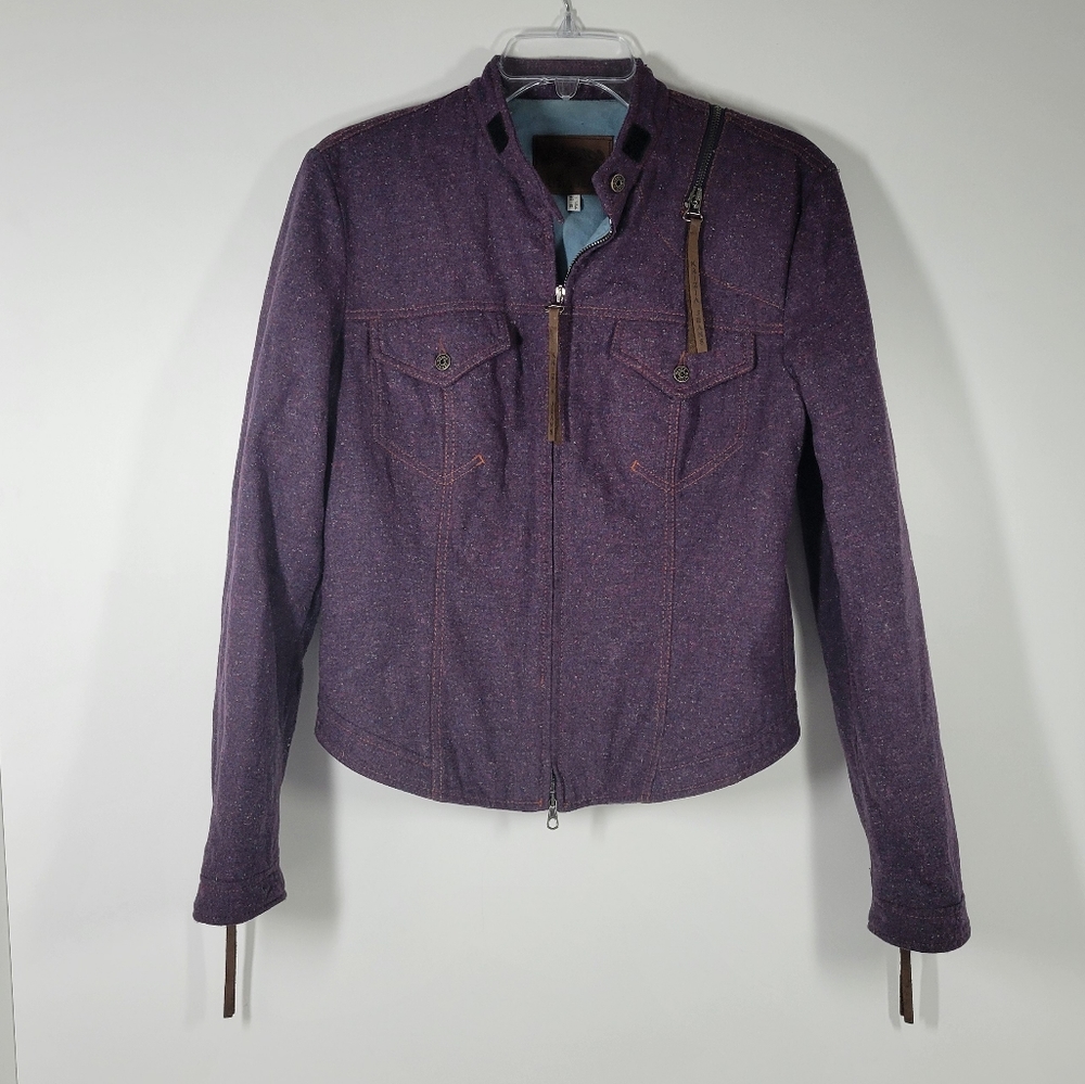 KRIZIA JEANS Purple Speckled Wool Full Zip Blazer Jacket Pockets Women Size 10